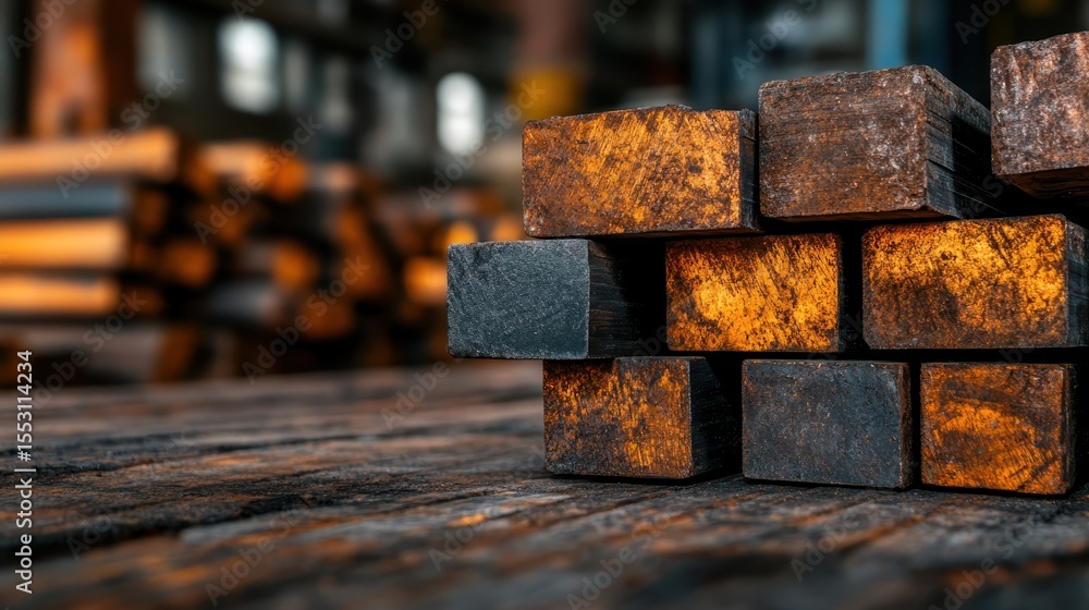 Poster a collection of rustic, weathered wooden blocks displayed with warm tones creates a textured and inv