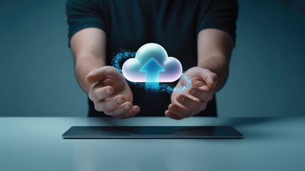 A hand holding a cloud, Concept of unlocking your potential, cloud-based data security