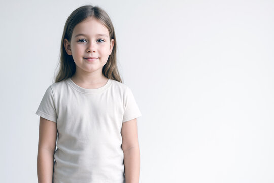 Portrait of a calm Caucasian girl with phlegmatic temperament, standing quietly with a soft, neutral expression and peaceful presence.