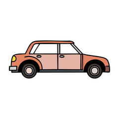 Fototapeta premium Classic orange car parked on a city street during midday, showcasing a vintage design with simple lines and vibrant color. PNG image, transparent background