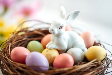 Adorable white porcelain bunny figurine with delicate features, capturing charm and elegance in a minimalist design, perfect for Easter, decor, or collectible display