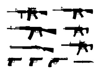 silhouettes of various guns and a weapon