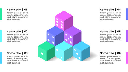 Infographic template. Pyramid of dice with 6 steps