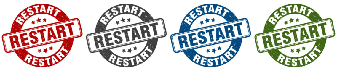 restart stamp. restart round stamp set isolated on white background