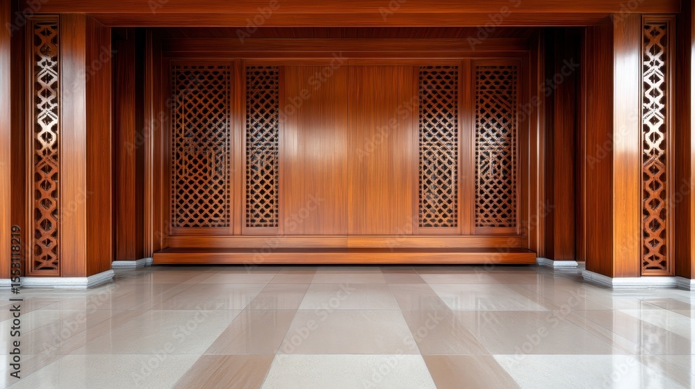 Poster this image captures intricate wooden architectural features, showcasing elegant craftsmanship in a s