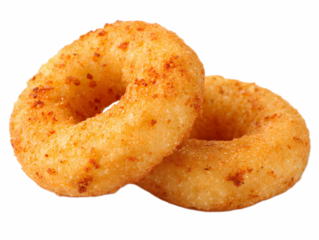 Two golden mini donuts with a transparent background for creative designs