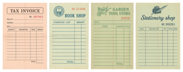PNG Vintage receipt templates collection, element set on transparent background