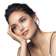 Smiling young woman looking away isolated on transparent background