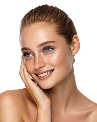 Beautiful smiling woman with blue eyes isolated on transparent background