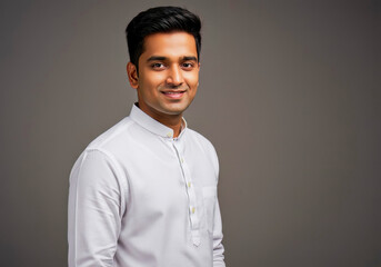 Confident Indian Man Portrait Studio Shot  Smiling Professional Attire White Shirt
