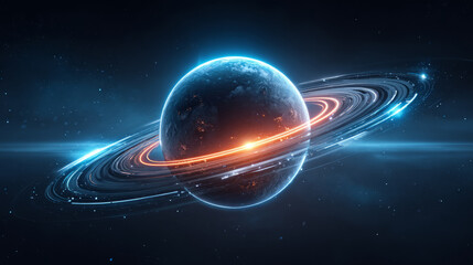 Futuristic Planet with Glowing Rings in Space