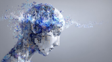 Futuristic AI Faces with Digital Data Streams