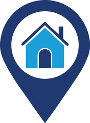 house icon with gps pin symbolizing location and real estate