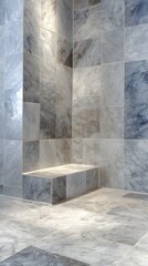 Modern gray stone bathroom design with elegant tiles and spacious seating area