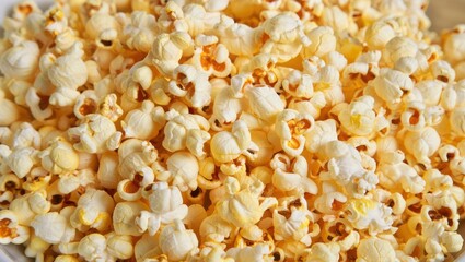 Pile of delicious buttery popcorn ready to be eaten as a snack