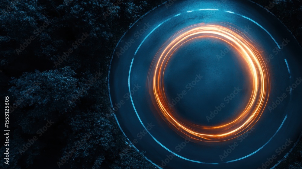 Poster an aerial view captures dynamic light trails forming intricate patterns as a vehicle moves, symboliz