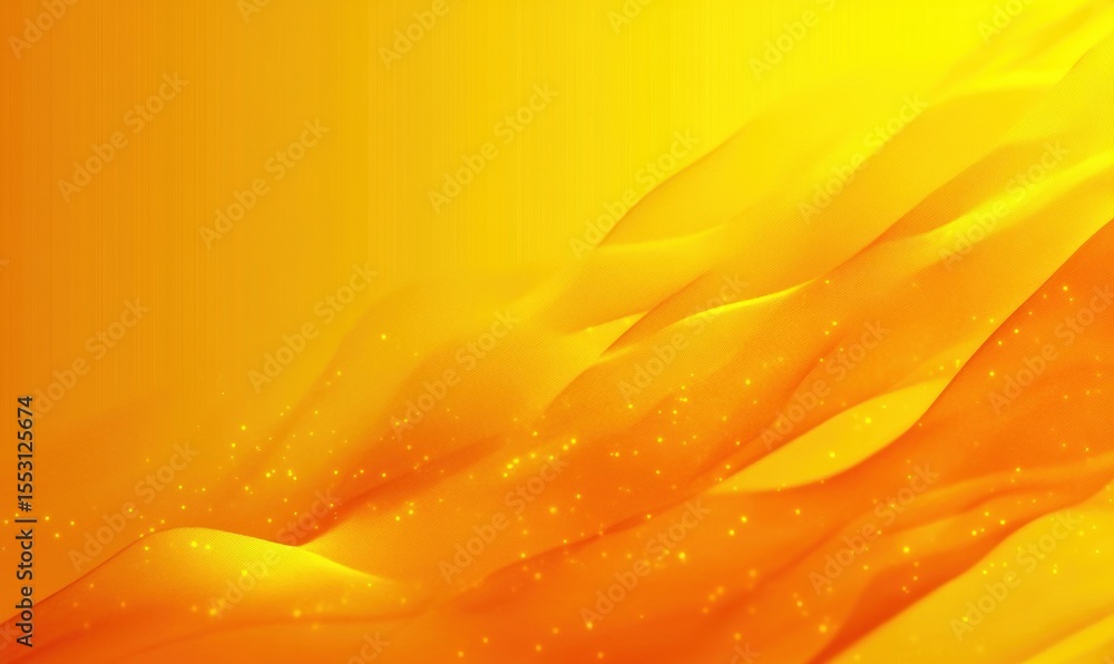 Poster abstract flowing orange and yellow fabric with sparkling light particles creating a warm and vibrant