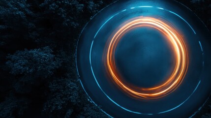An aerial view captures dynamic light trails forming intricate patterns as a vehicle moves, symbolizing speed, energy, and the exhilaration of motion in a dark setting.