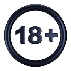 Obraz premium 3d eighteen plus icon or symbol black color. Round sign 18+. Stock vector illustration on isolated background.
