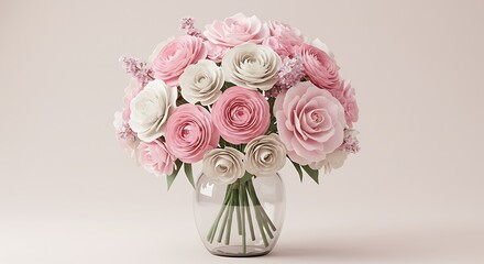Obraz premium Delicate Pastel Floral Arrangement in Clear Vase