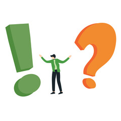 Businessman confused question mark and exclamation mark