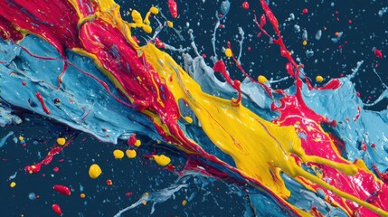 Vibrant splashes of paint in various colors creating an abstract artwork against a dark background