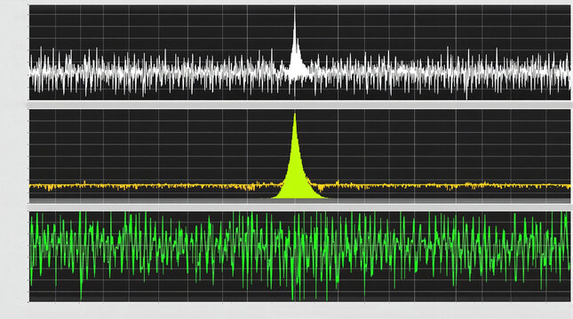 Scientific seismograph trace capturing sharp seismic spike for earthquake analysis and geophysical monitoring