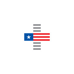 Medical Cross or Plus Sign and US Flag or Liberia Flag logo or icon design