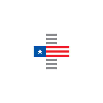 Medical Cross or Plus Sign and US Flag or Liberia Flag logo or icon design