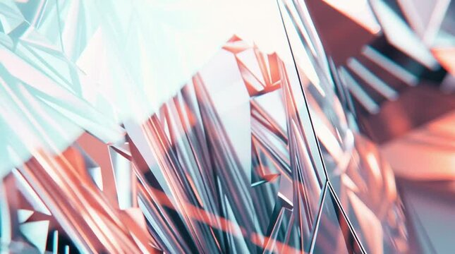 Abstract Crystal Glass Structure with Pink and White Reflections in Faceted Geometry