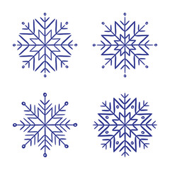 Christmas snowflake symbol icon set. Outline blue marker ink contour, doodle sketch hand drawn blob stroke line. Festive ornament collection, New Year party graphic web design. Vector illustration