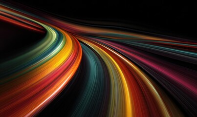 Vibrant abstract light trails weaving through a dark background, creating a dynamic visual flow