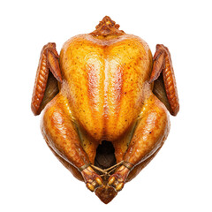 Roasted trussed  turkey, baked to crispy skin, isolated on transparent background. Thanksgiving day table setting concept. Seasonal traditional autumn food
