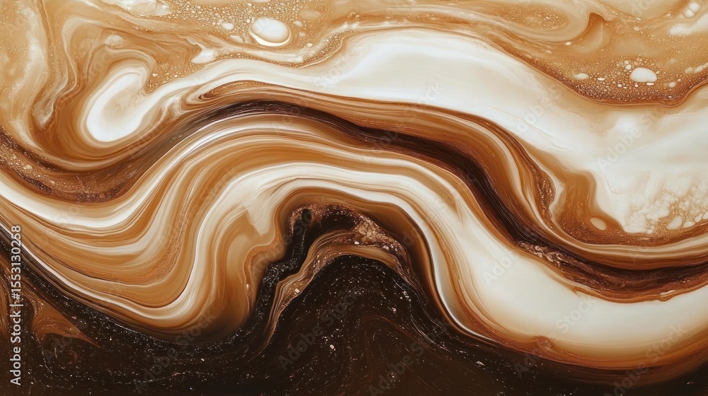 Poster abstract swirling fluid patterns in rich shades of brown, cream, and white creating a dynamic and sm