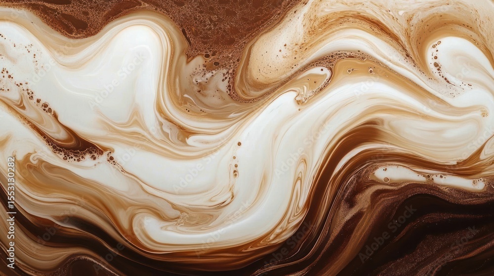 Poster abstract swirling mixture of white and various shades of brown creating a fluid, flowing, and dynami