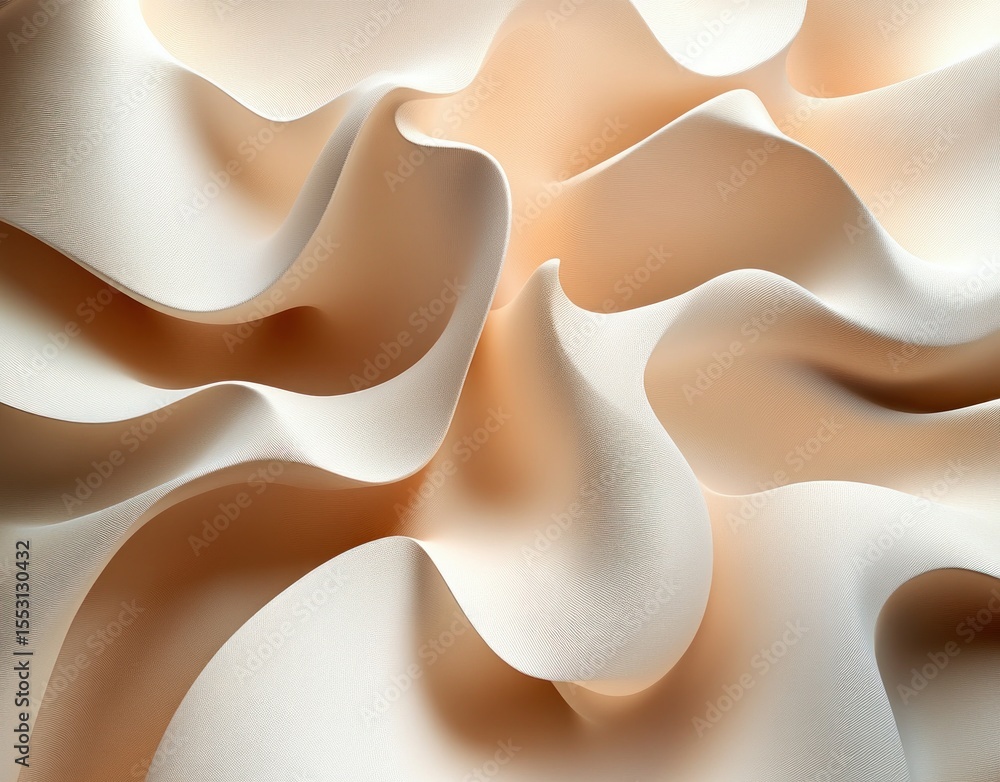 Poster abstract close-up of soft, flowing, layered beige and cream fabric with smooth textures creating gen