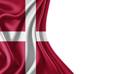 Danish flag draped in flowing silk isolated on transparent background, png
