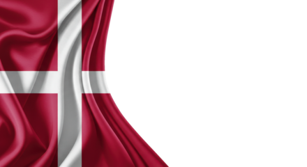 Danish flag draped in flowing silk isolated on transparent background, png