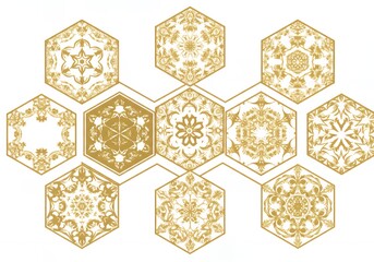 Ornate Golden Hexagonal Mosaic Seamless Pattern