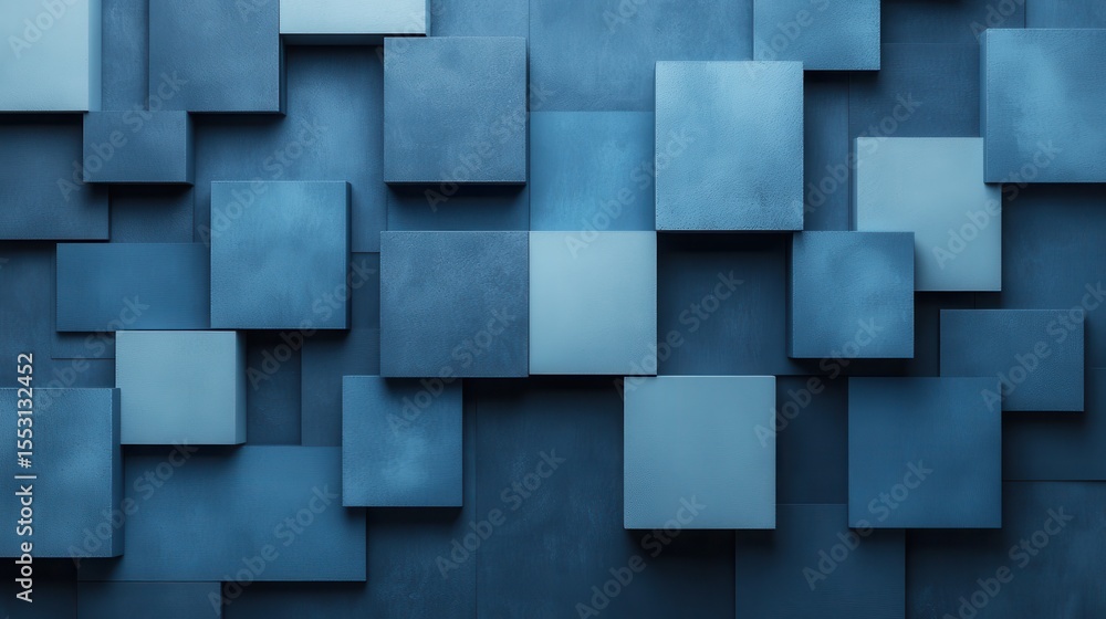 Poster an arrangement of varying shades of blue blocks creates a visually intriguing abstract pattern that 