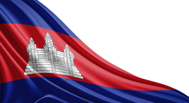 Cambodian flag draped in a flowing design isolated on transparent background, png