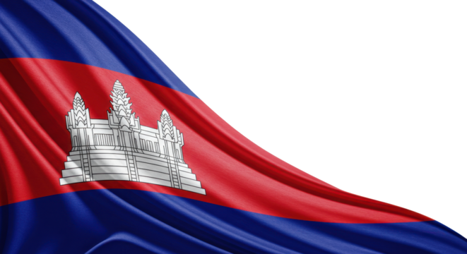Cambodian flag draped in a flowing design isolated on transparent background, png