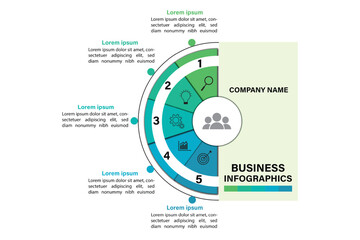 Business infographic template. Business infographic design with 5 steps. Infographic of business strategy which can be used for presentations banners, workflow layout, annual report, web design.