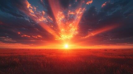 Fototapeta premium A vibrant sunset over a golden field.