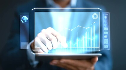 Professional reviewing sales metrics on a tablet to enhance digital marketing tactics.