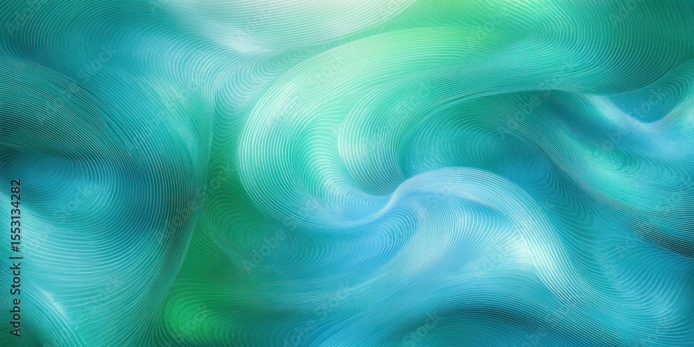 Poster abstract smooth swirling waves with flowing curved lines in shades of teal, green and blue creating 
