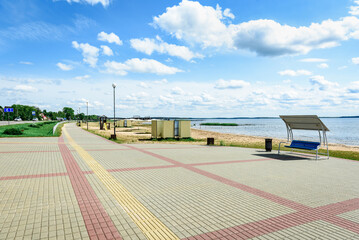 Swimming lake with a sandy beach in Braslav, Belarus.