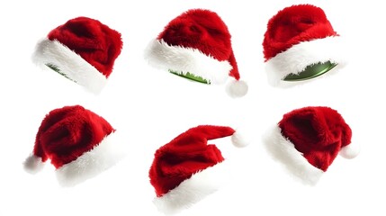Fototapeta premium Six Red Santa Hats Floating Christmas Festive Holiday Collection