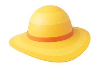 3d minimal yellow beach hat or garden hat, isolated on white background. Tourist hat icon in 3d vector. Vector illustration