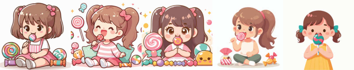 vector of a girl eating a lollipop